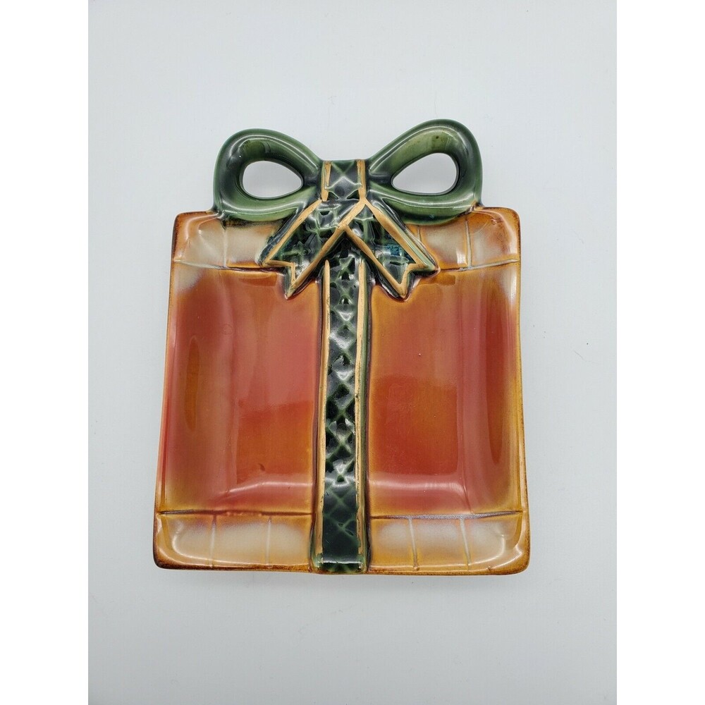 Christmas Present Trinket Dish Wrapped With A Bow Holiday Festive Candy Dish